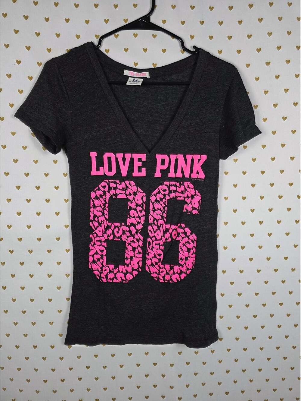 Victorias Secret PINK Vintage Tri Blend Neon Logo Cheetah Leopard 86 Tee Small